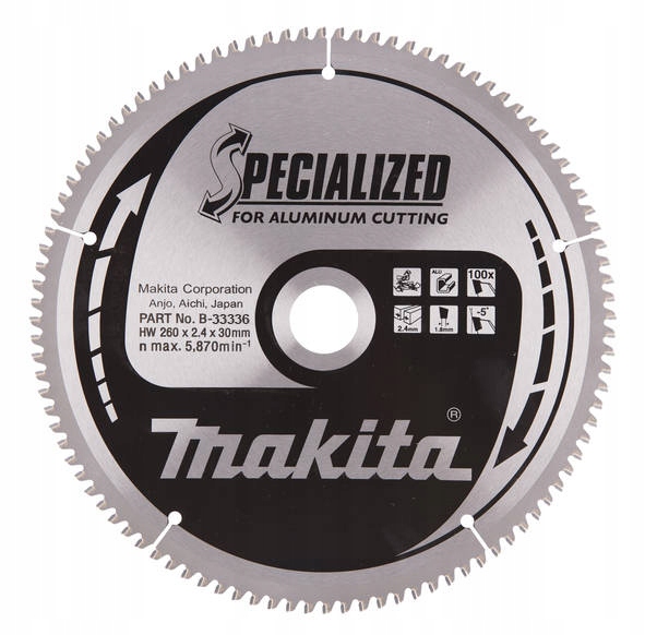 Makita Tarcza piła do cięcia aluminium laminat 260x30 100 Zębów B-33336