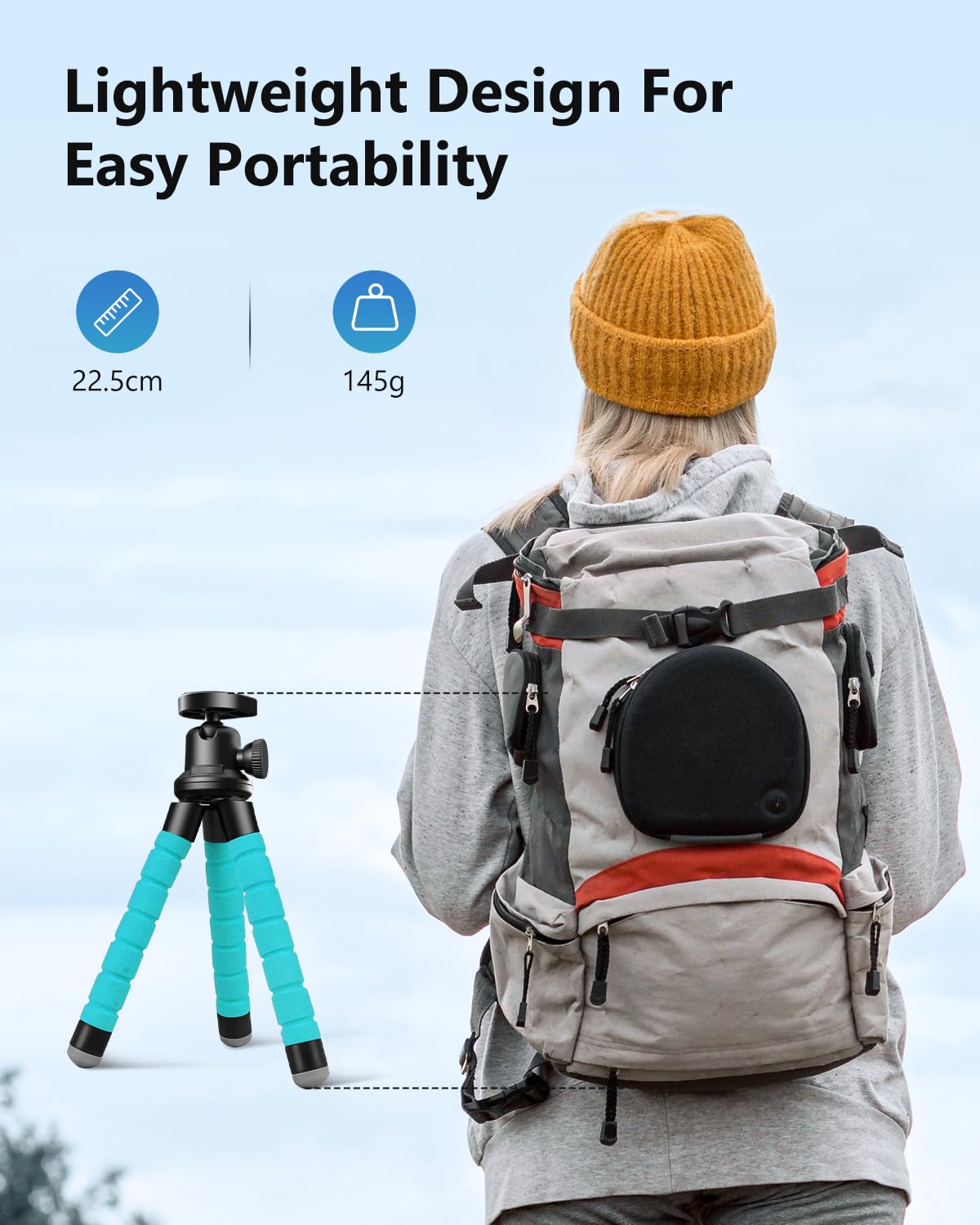 UBEESIZE Statyw Mini Do Smartfona I Kamery Z Pilotem Bluetooth Niebieski — miniatura 7