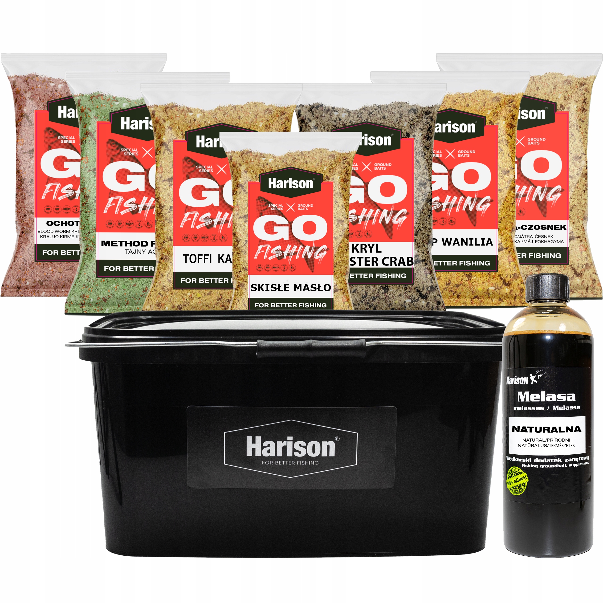 Zestaw zanęta wędkarska Go-fishing mix smaków 7kg Wiadro 10L melasa 0,5