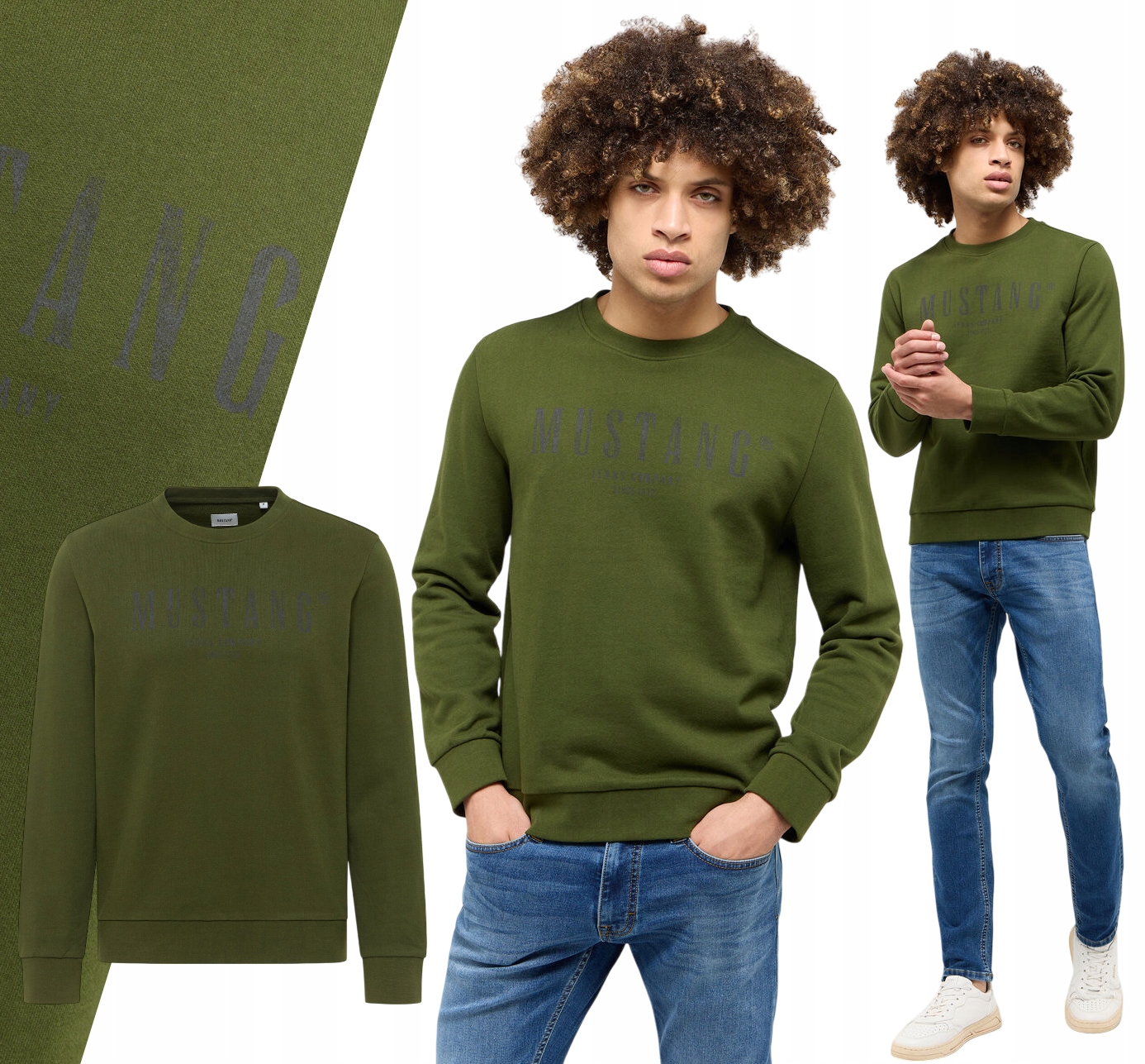 Pánská Mikina Bavlněná Bez Kapuce Mustang Clio Zelená Nápisy vel. XXL