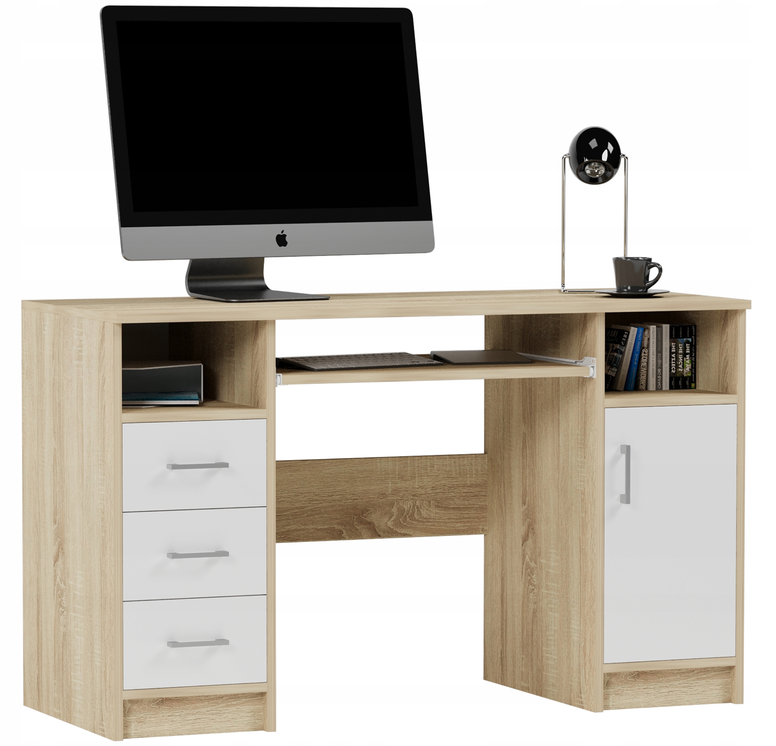 Biurko komputerowe stolik 124cm sonoma białe N11