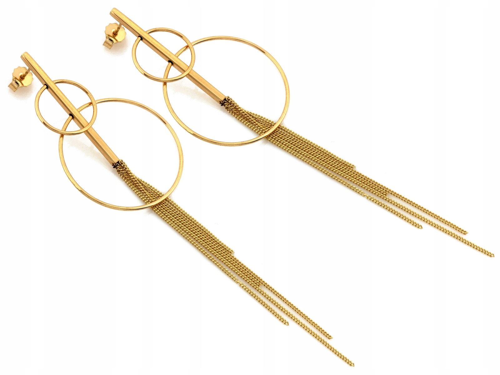 Zlaté Náušnice ryzost 585 , velké řetízky, hmotnost 6,50 g, 114 mm x 32 mm, jako dárek