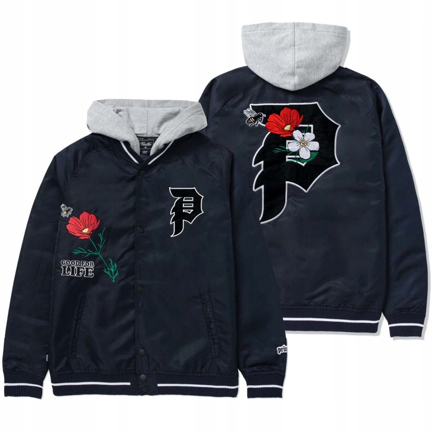 Pánská bomber bunda Primitive s nášivkami, tmavě modrá s kapucí vel. S