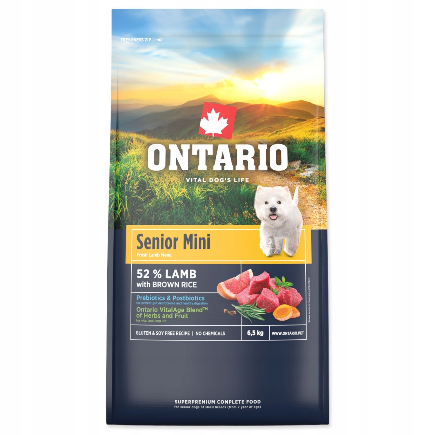 Krmivo Ontario Senior Mini Lamb &amp; Brown Rice 6,5kg