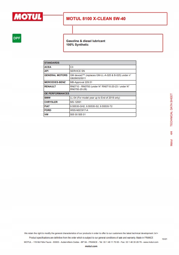 Olej silnikowy Motul 8100 X-clean 5W40 5L EAN (GTIN) 6900903048434