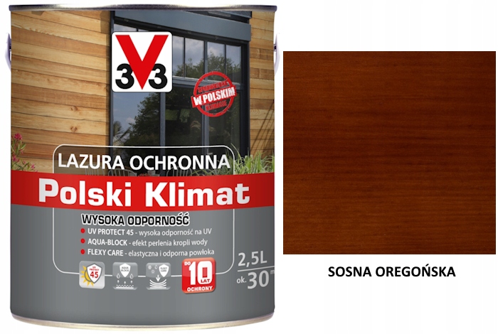 Lazura V33 Polský Klima 10 let 2,5 L odolná Borovice oregonská saténová