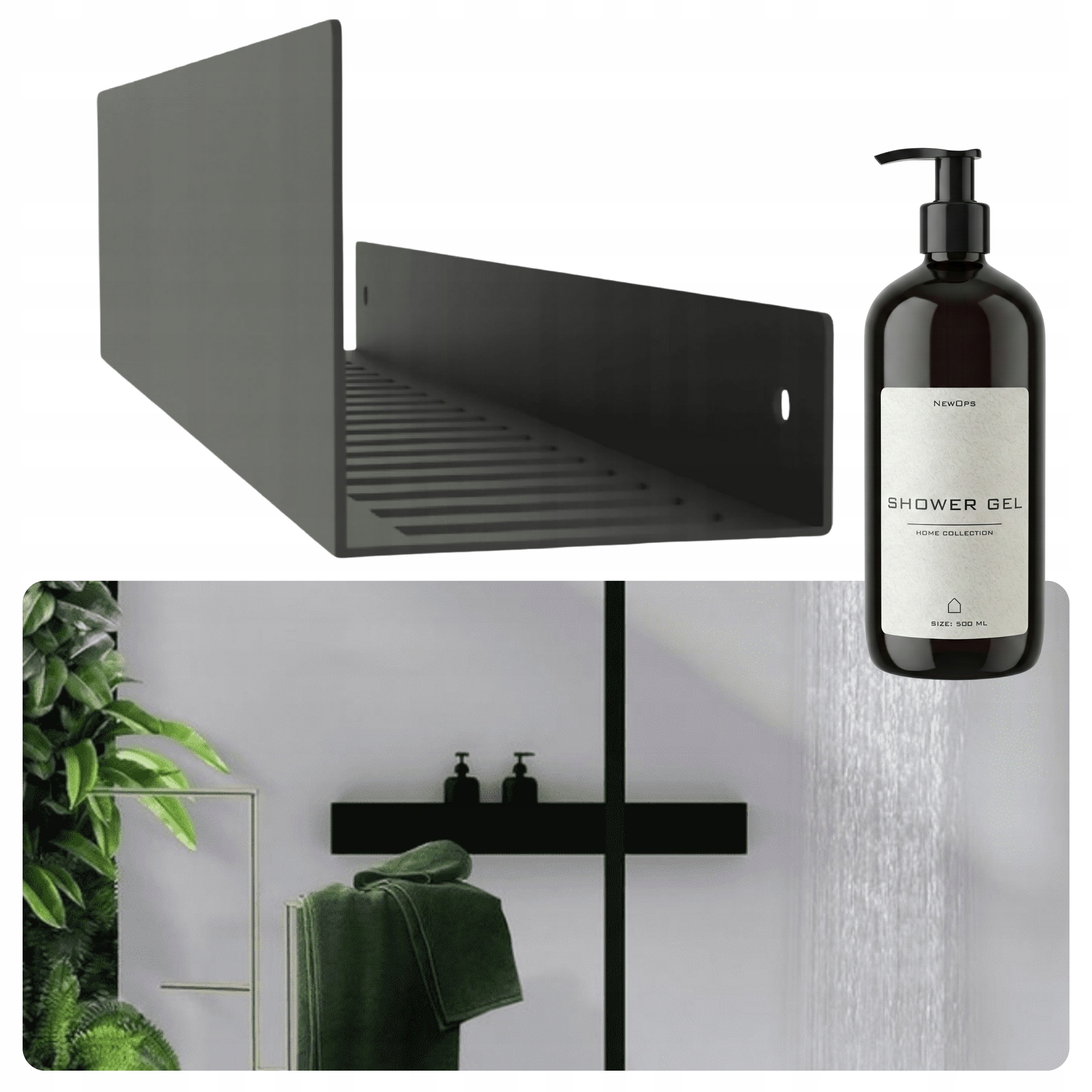 Nowoczesna Półka Do Kabiny Prysznicowej Wisząca Mała Czarna 20 cm