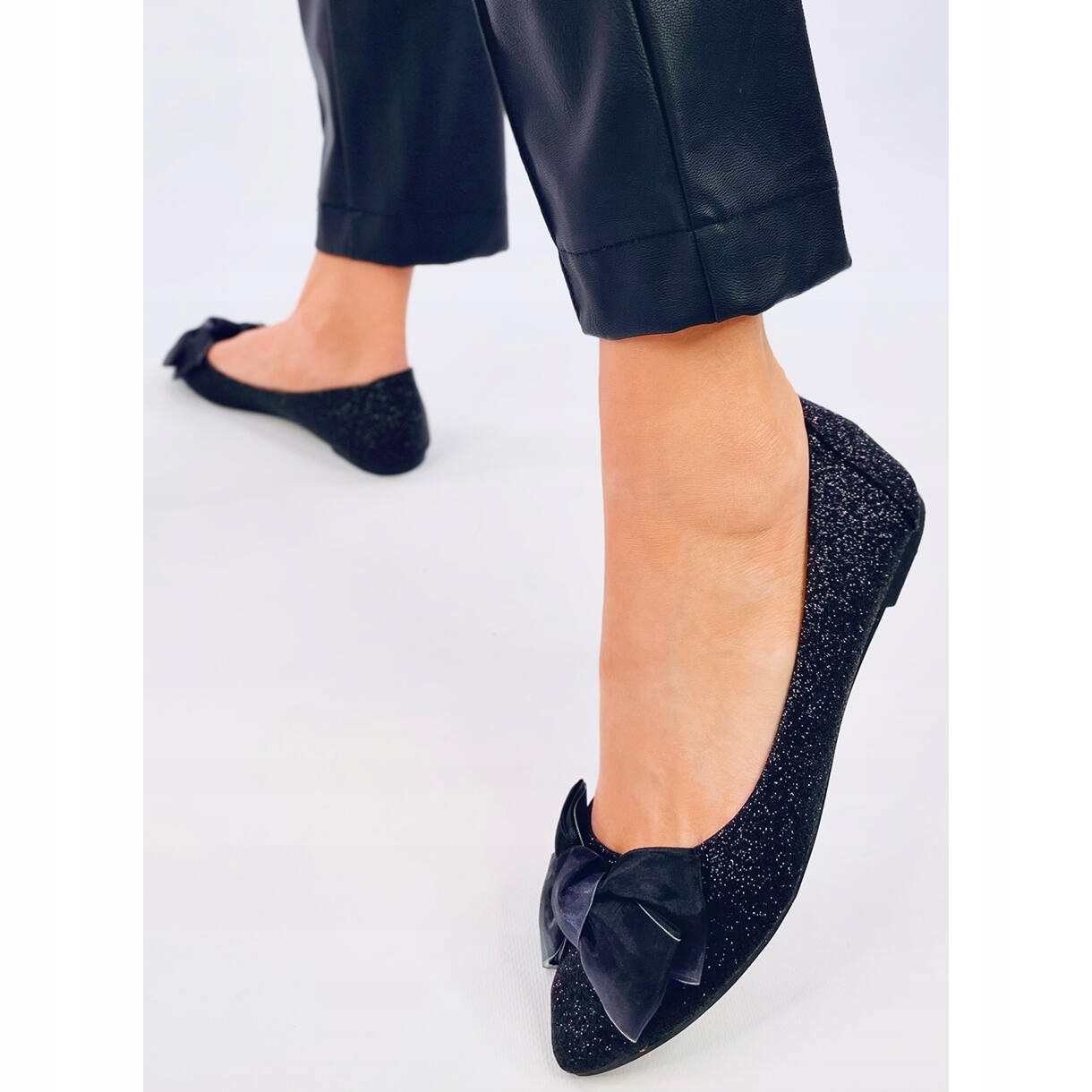 Czarne Skóra ekologiczna Buty Baleriny r.39 Stan opakowania oryginalne