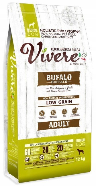 Levně Vivere Dog Low Grain Medium Adult Buffalo 3kg Krmivo pro psy s buvolím masem
