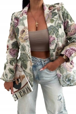 Włoska żakardowa marynarka żakiet żakardowy kwiaty