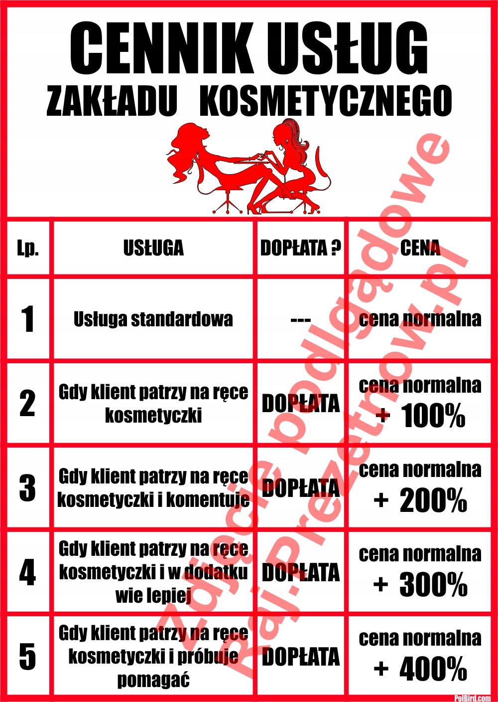 ŻARTOBLIWY CENNIK GABINETU KOSMETYCZNEGO - HIT (s) Marka bez marki