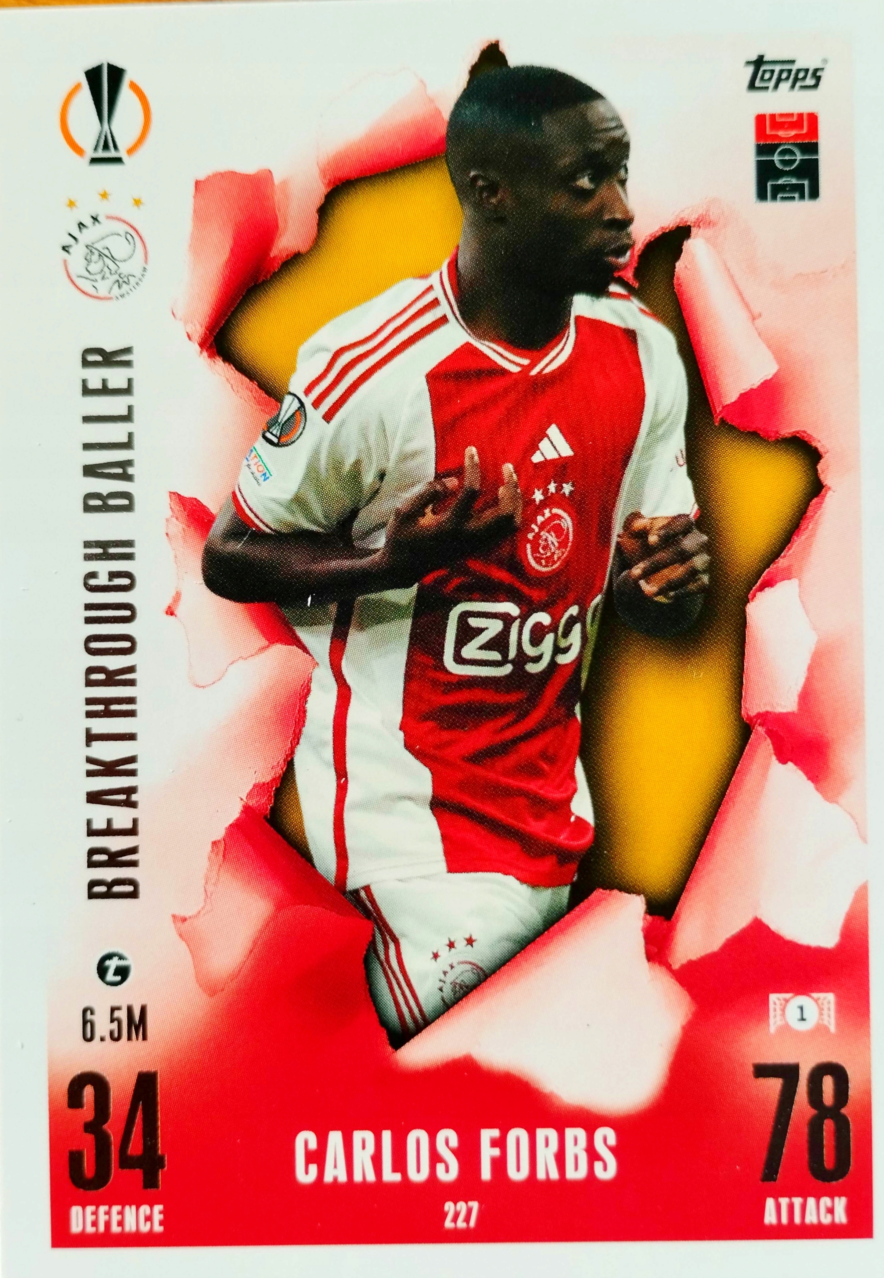 Topps Match Attax Extra 2023/2024 Breakthrough Baller 227 Carlos Forbs Ajax