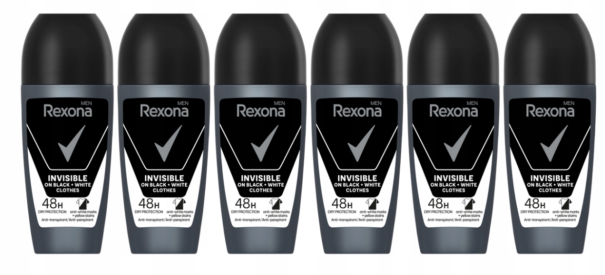 Rexona Men Invisible On Black White antyperspirant Roll-on 6x50ml