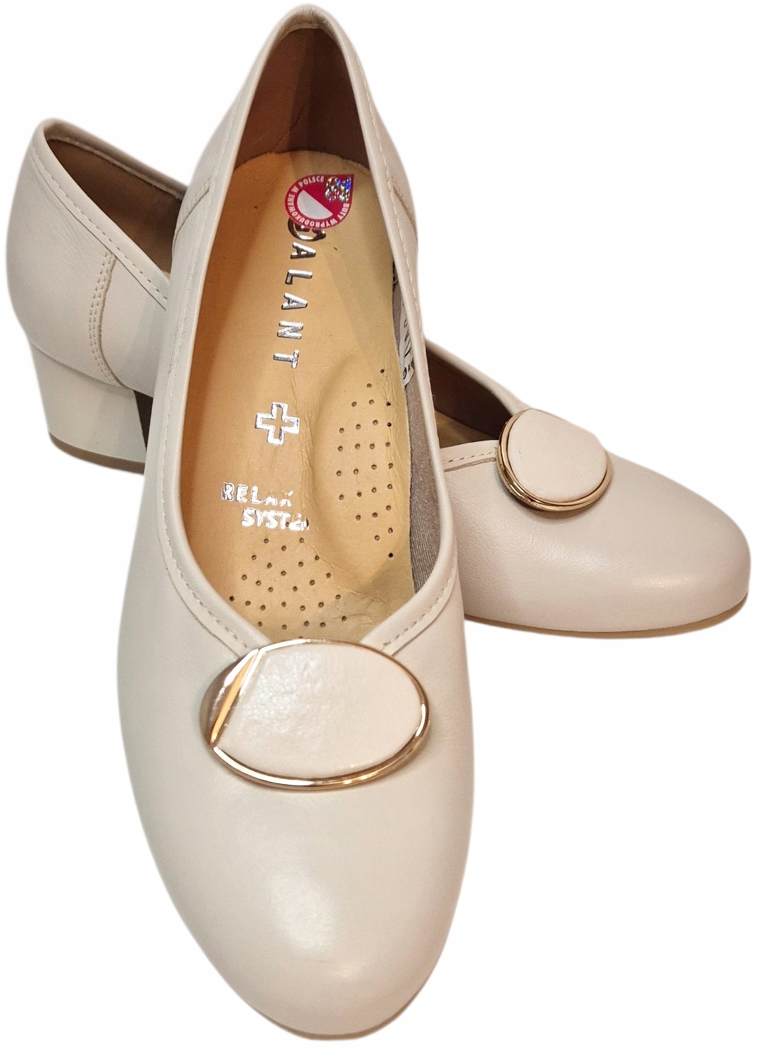 Galant 4505 Elegantní lodičky světle béžové na špici s ozdobou, kůže, velikost vel