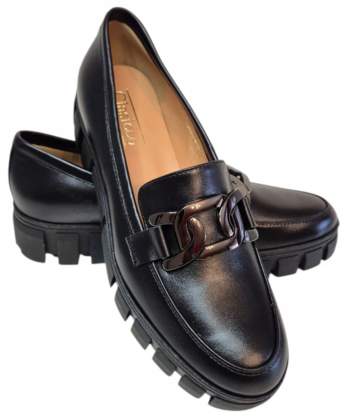 Clasicco 2302 Černé polobotky na pohodlné platformě, kůže lico, velikost vel.