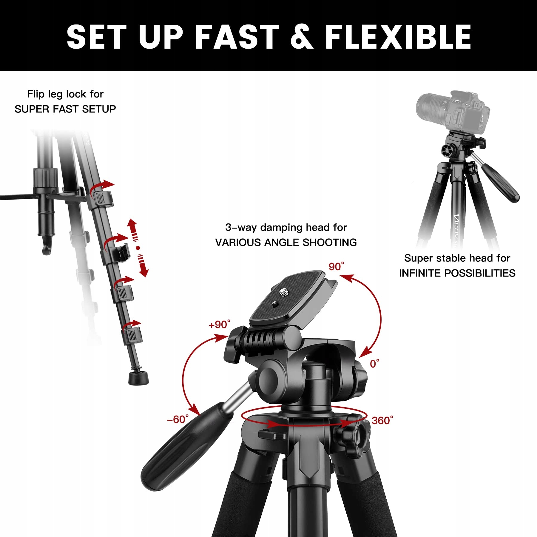 VICTIV Statyw Kamera 182 cm Aluminiowy Monopod Tripod z Głowicą Kulową — miniatura 7
