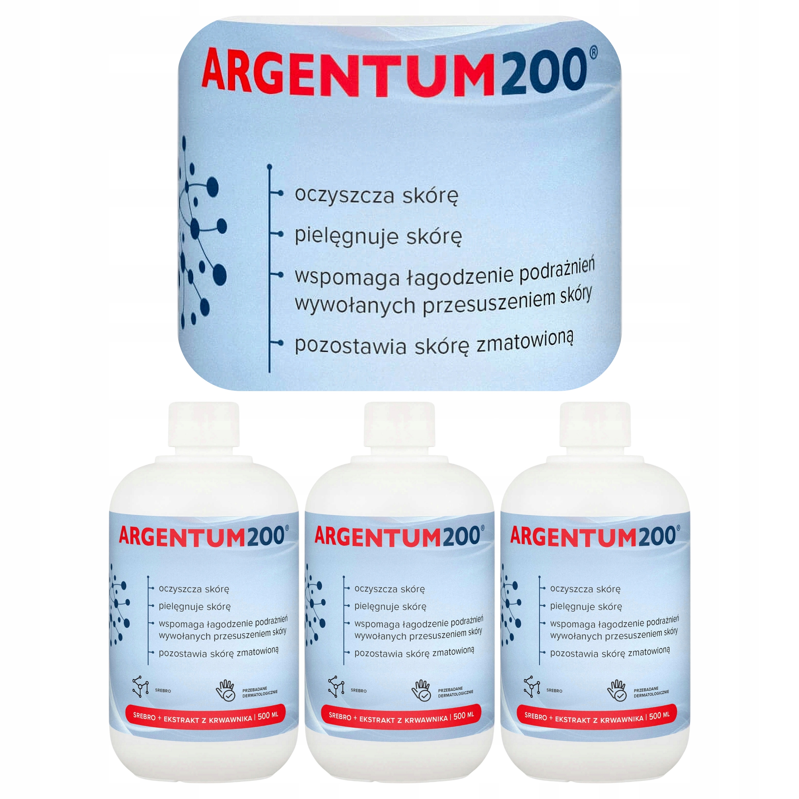 3x Srebro Koloidalne Kosmetyk Aura Herbals Argentum200 500 ml Bez Zapachu