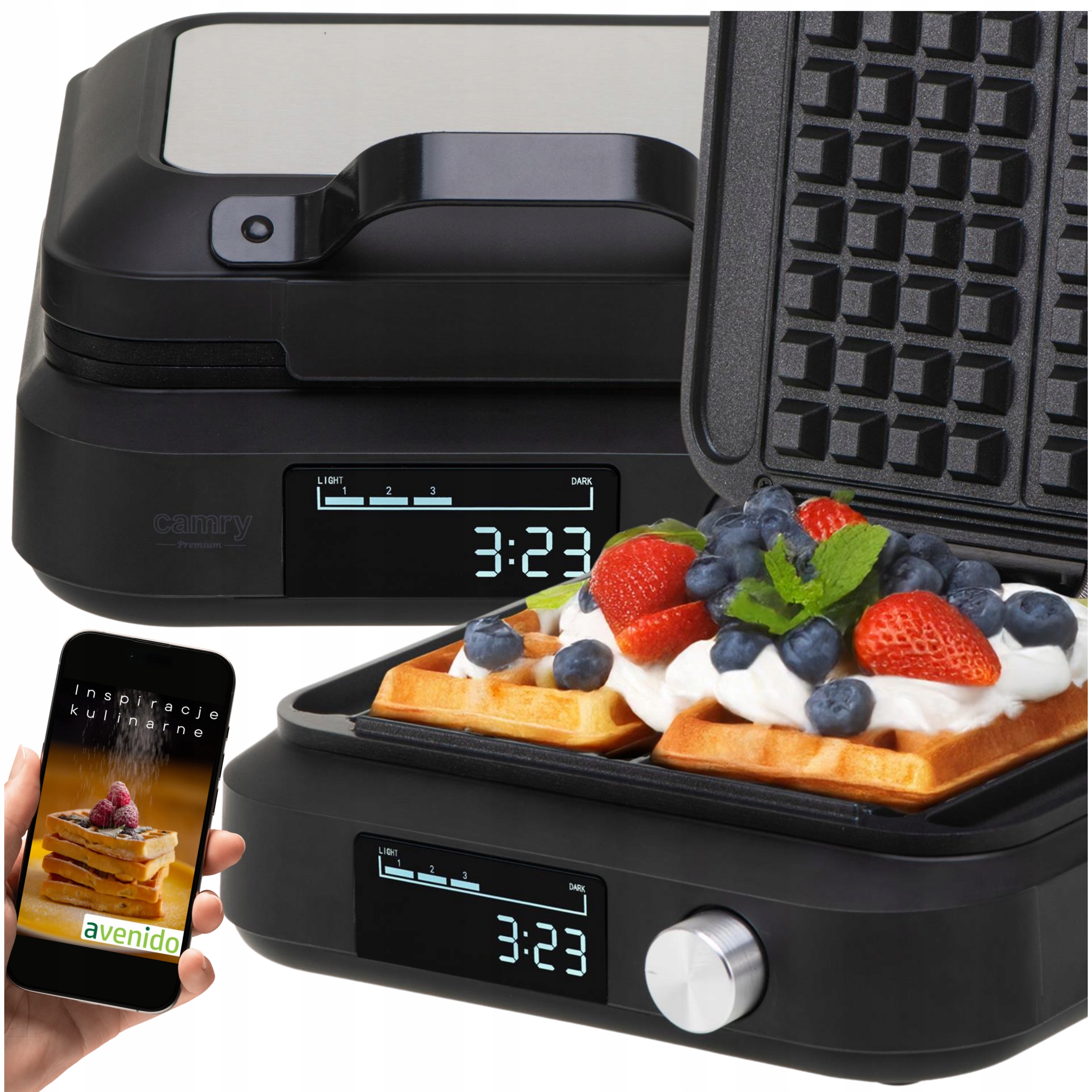 Gofrownica 2200W na 2 vafle XXL Časovač Hlboké dosky Regulácia Non-stick