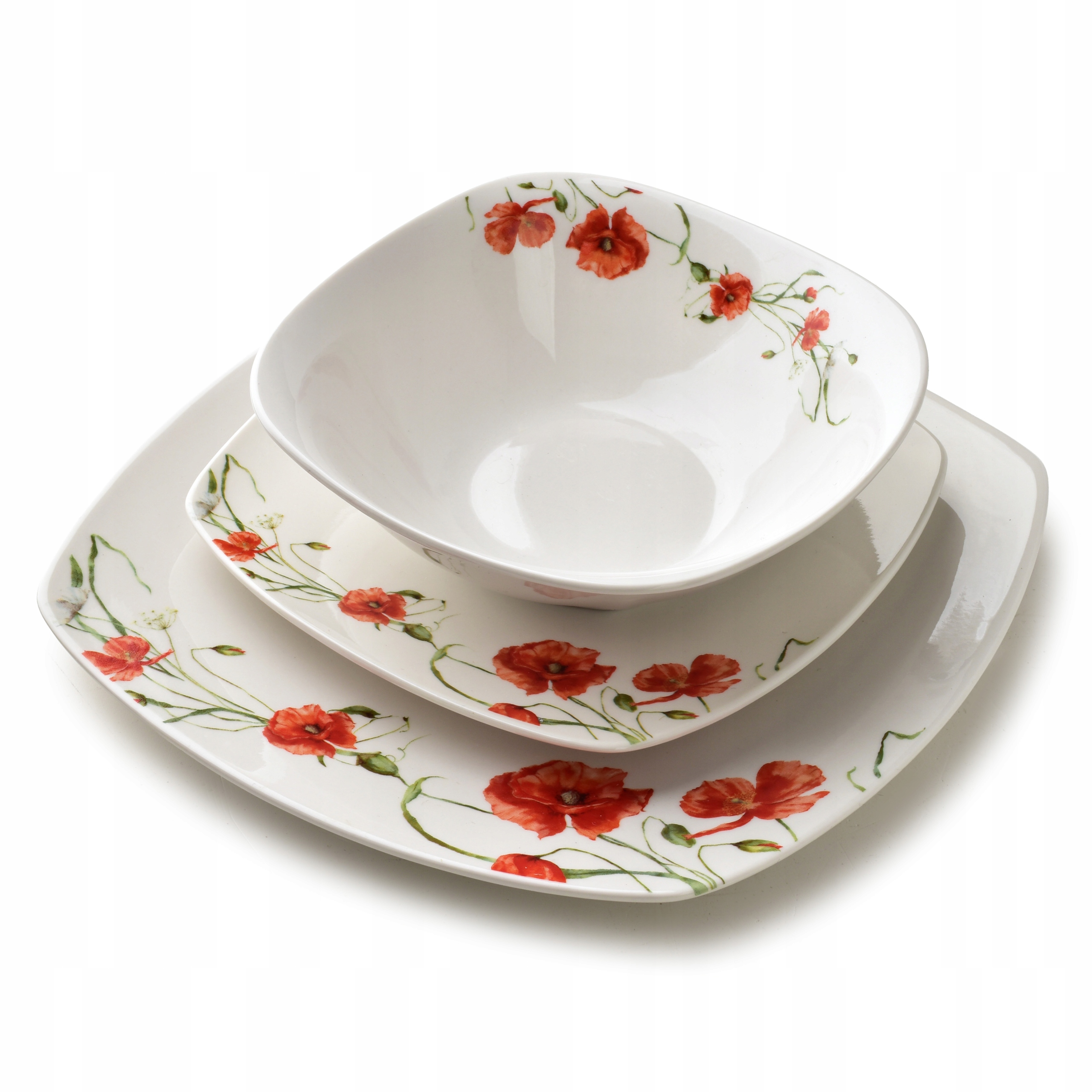 Porcelánová jídelní souprava Lea Poppy 16,5/18/24 cm červená 18el