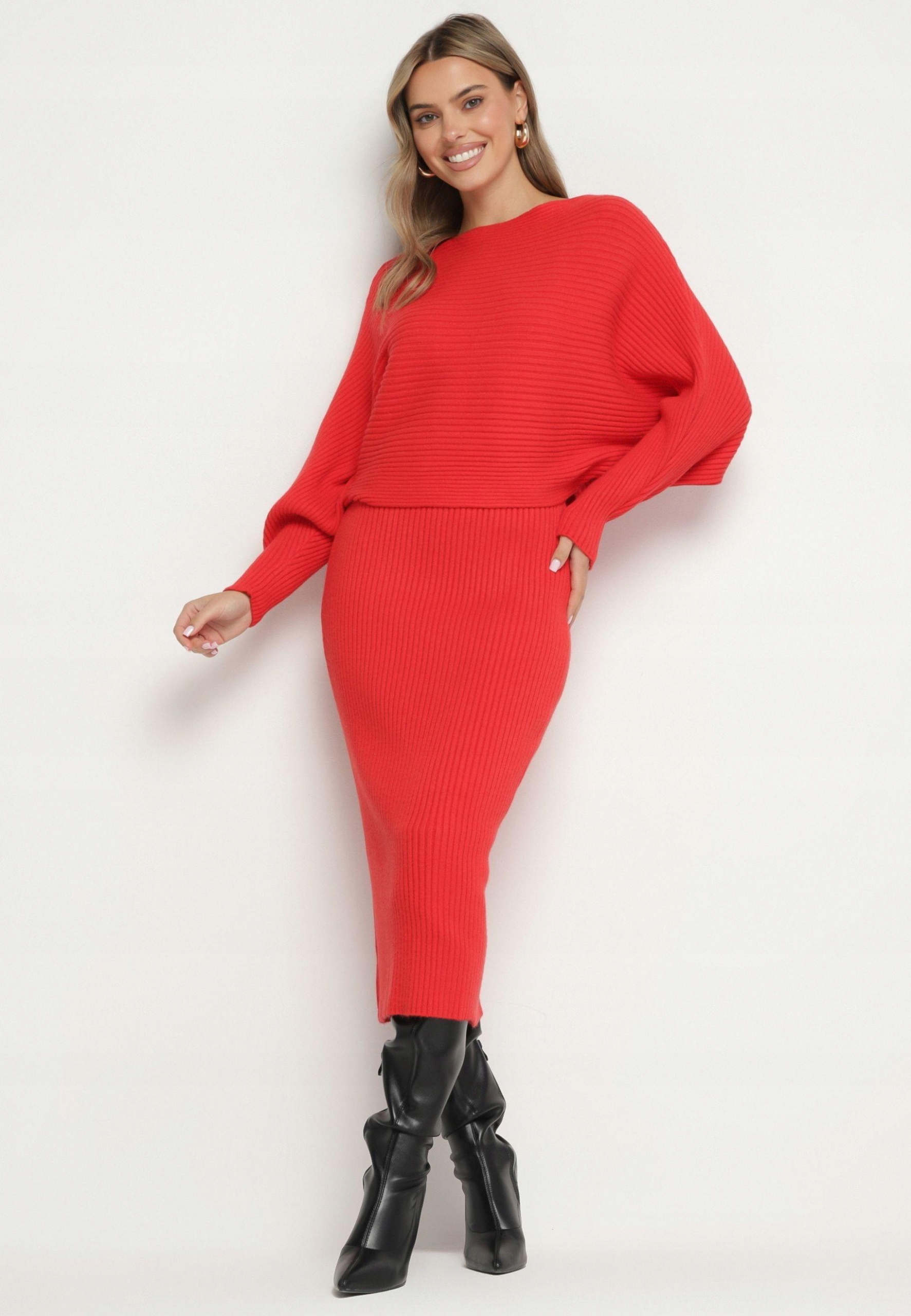 Pletený červený komplet s viskózou Chic Minimalistický Born2be S/m