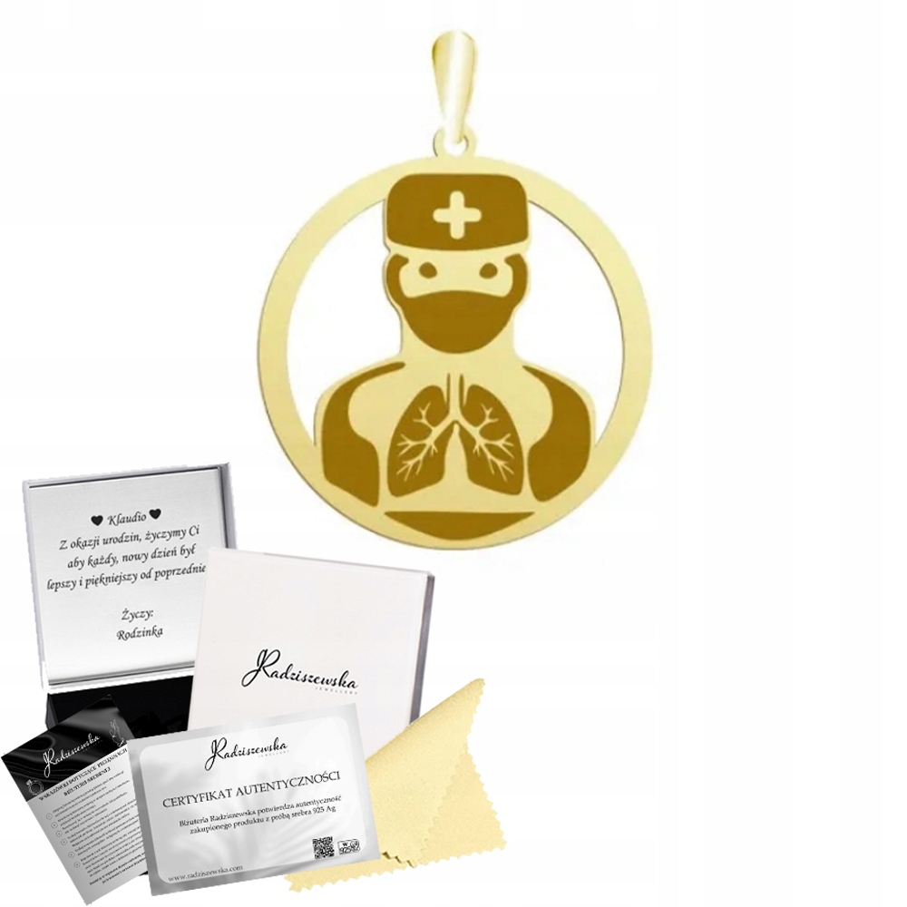 Zlatý Přívěsek S Lékařem Pulmonologem Přívěsek Stříbro 925 Gravírování Dárek