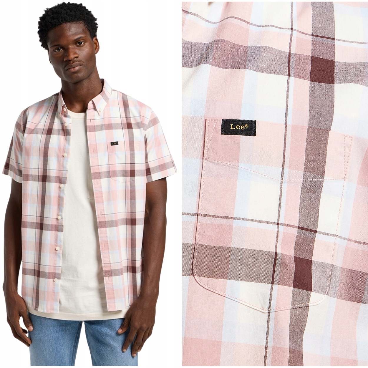 Lee Button Down Rosa pánská bavlněná košile s krátkým rukávem Regular XXL