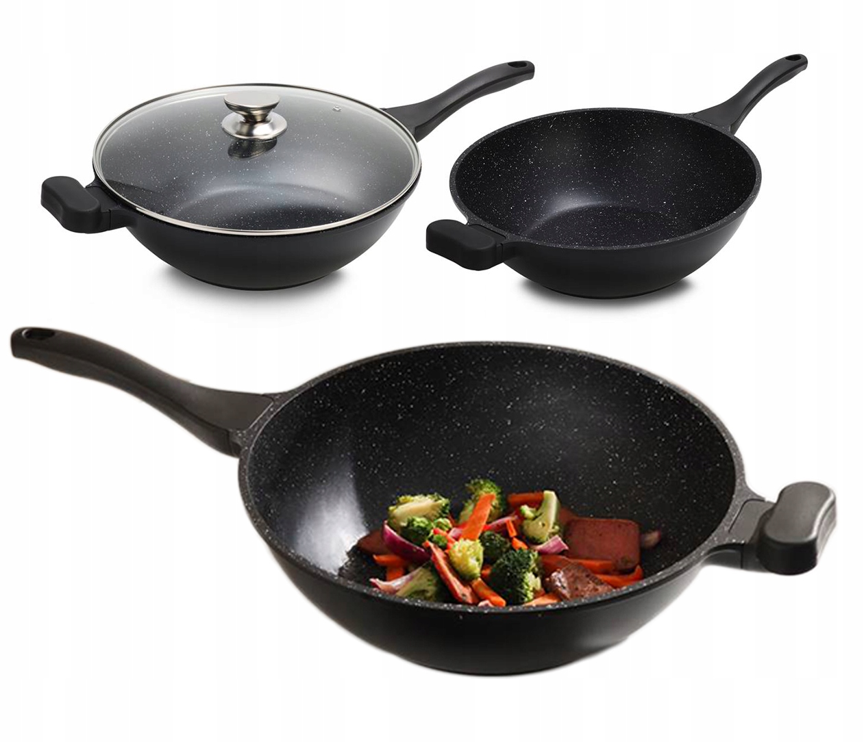 GŁĘBOKA PATELNIA indukcja marmurowa PATELNIA WOK Z POKRYWĄ duża 32cm ROYAL