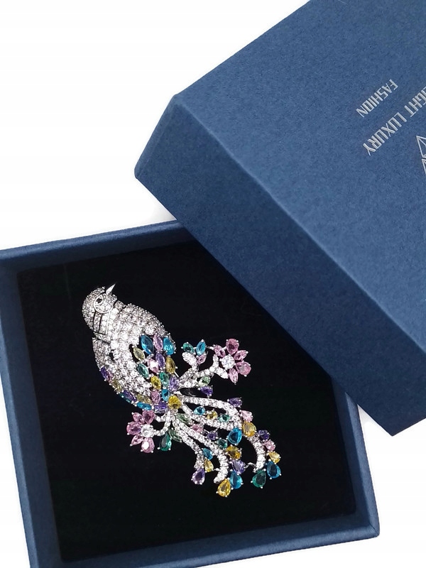 Luxusní Brož Ptáček Stříbrná Květy Rod Krabička Jako Dárek