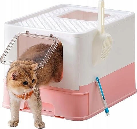 Kuweta dla kota Feandrea zamknięta,kolor biały i cukierkowo-różowy