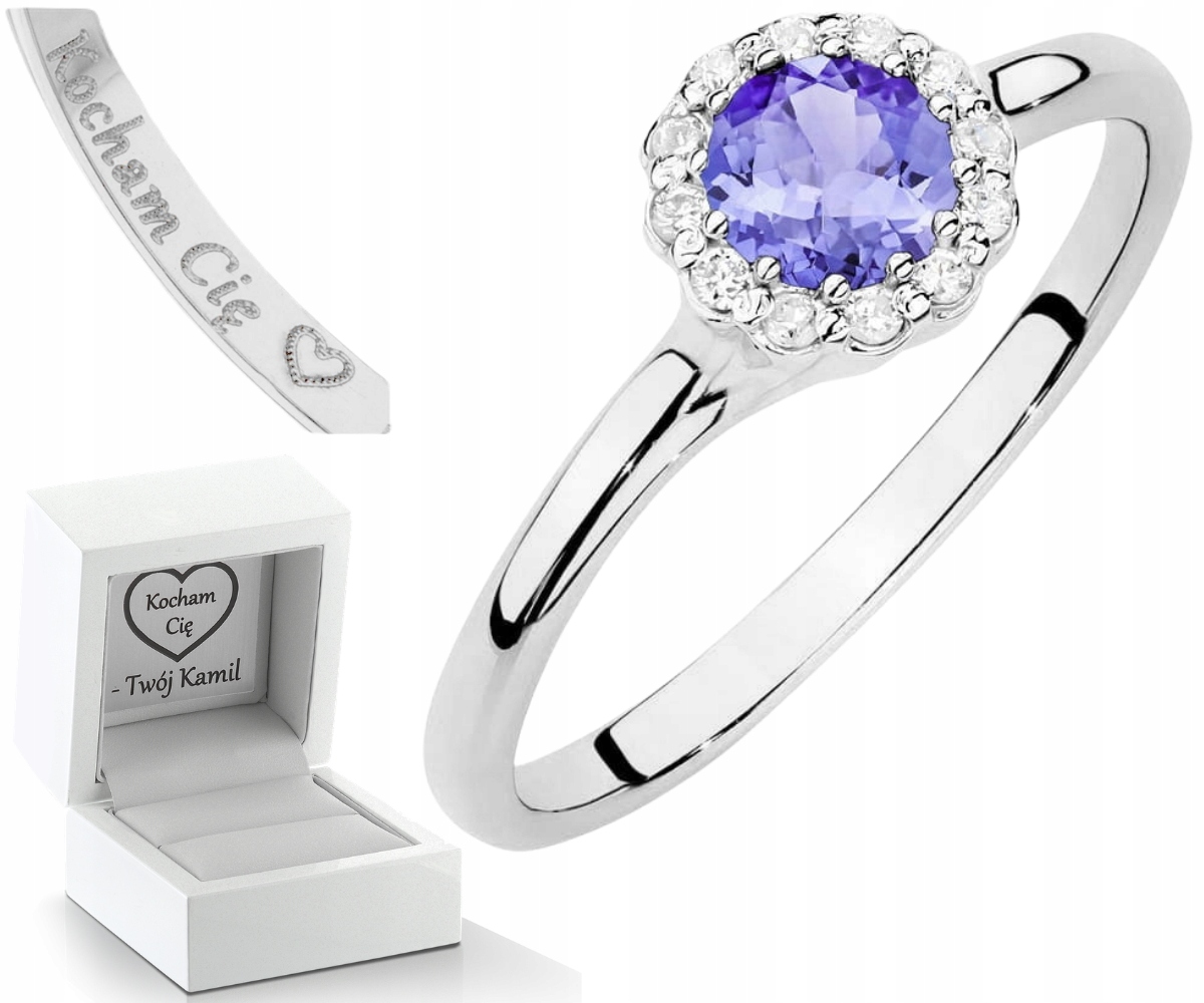 Bílé Zlato Prstýnek Přírodní Kámen Tanzanit A Brilianty 585 14K