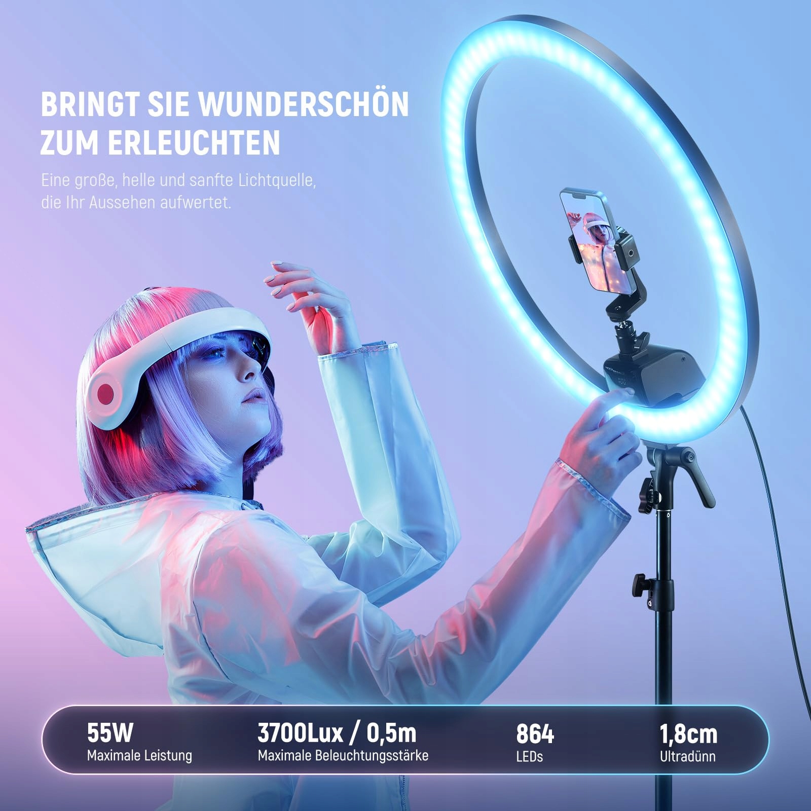 NEEWER SRP18C RGB LED zestaw świateł pierścieniowych 2500 K – 10000 K — miniatura 2