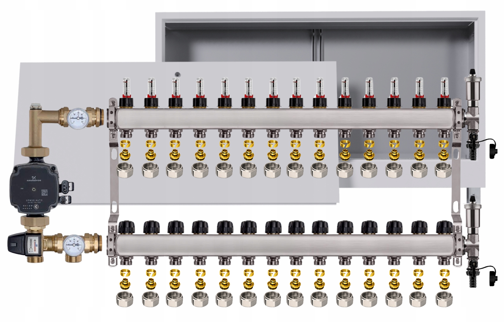 Nerezový rozdělovač pro podlahovku 14 box Pompa Grundfos Pex