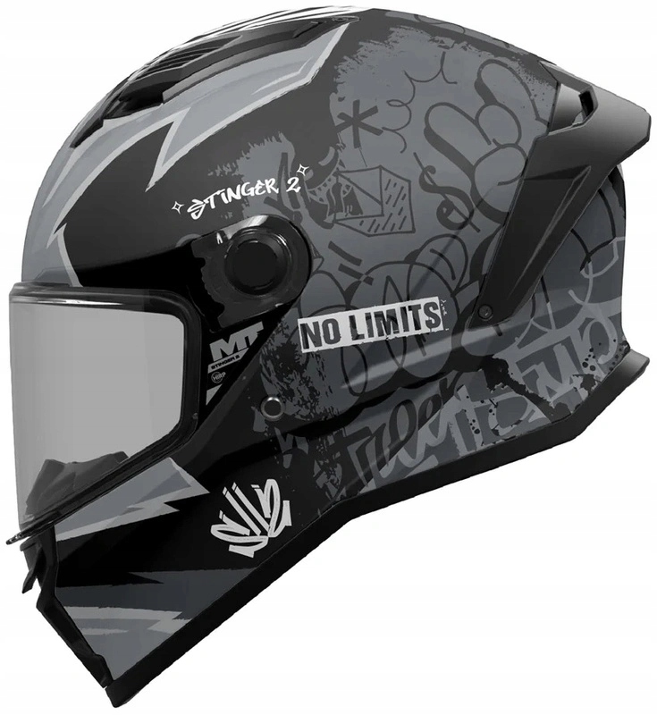 Kask motocyklowy Mt Stinger 2 Tagger Black/grey Matt czarny szary Gratisy