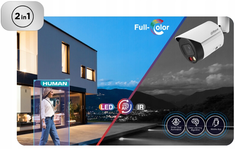 Monitoring IP Do Rozbudowy 6 Kamer 5Mpx Dual Light Dahua Rejestrator 8CH Zasięg podczerwieni 30 m