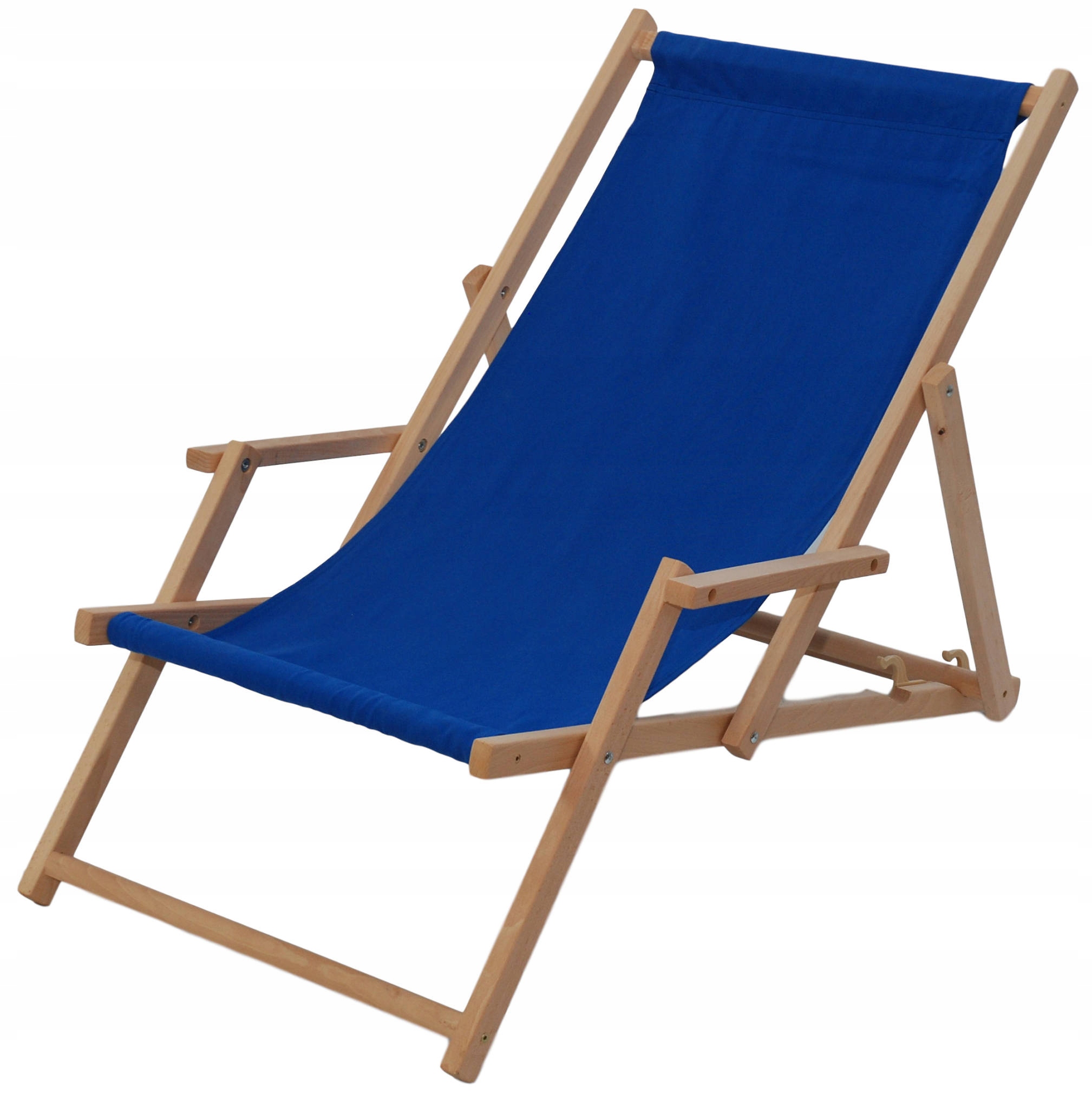 Leżak Z Podłokietnikiem Drewniany Ogrodowy Plażowy Składany Bawełna