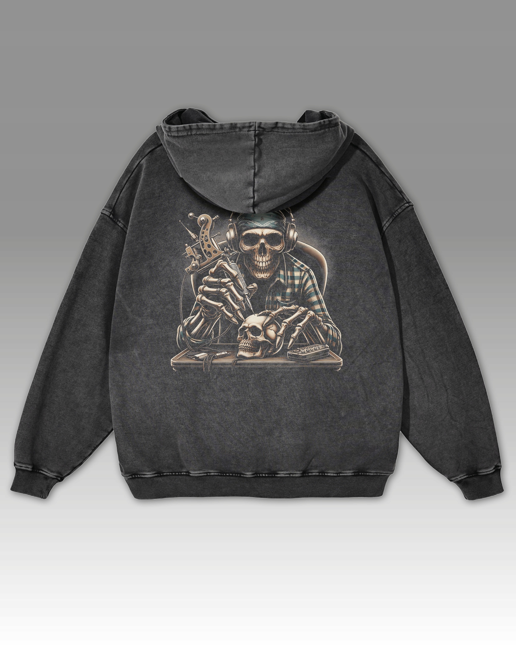 Mikina Lebka Tattoo s kapucí Dark Skull Oversize mikina Graphite XL
