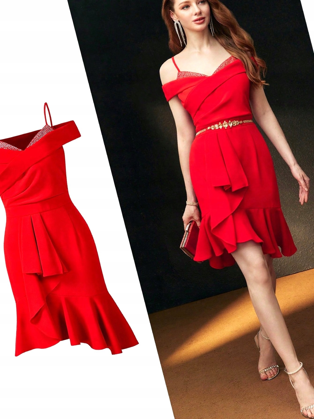 Šaty na ramínka červená Premium Motf L 40