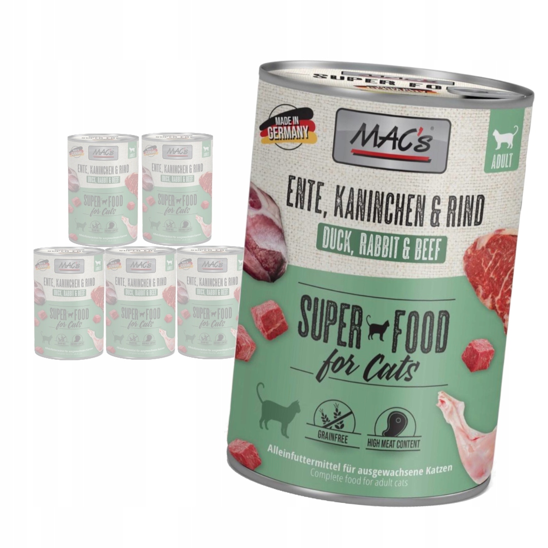 Levně MAC's Cat Mokré Krmivo Pro Kočky Kachna Králík Hovězí maso 6x400g