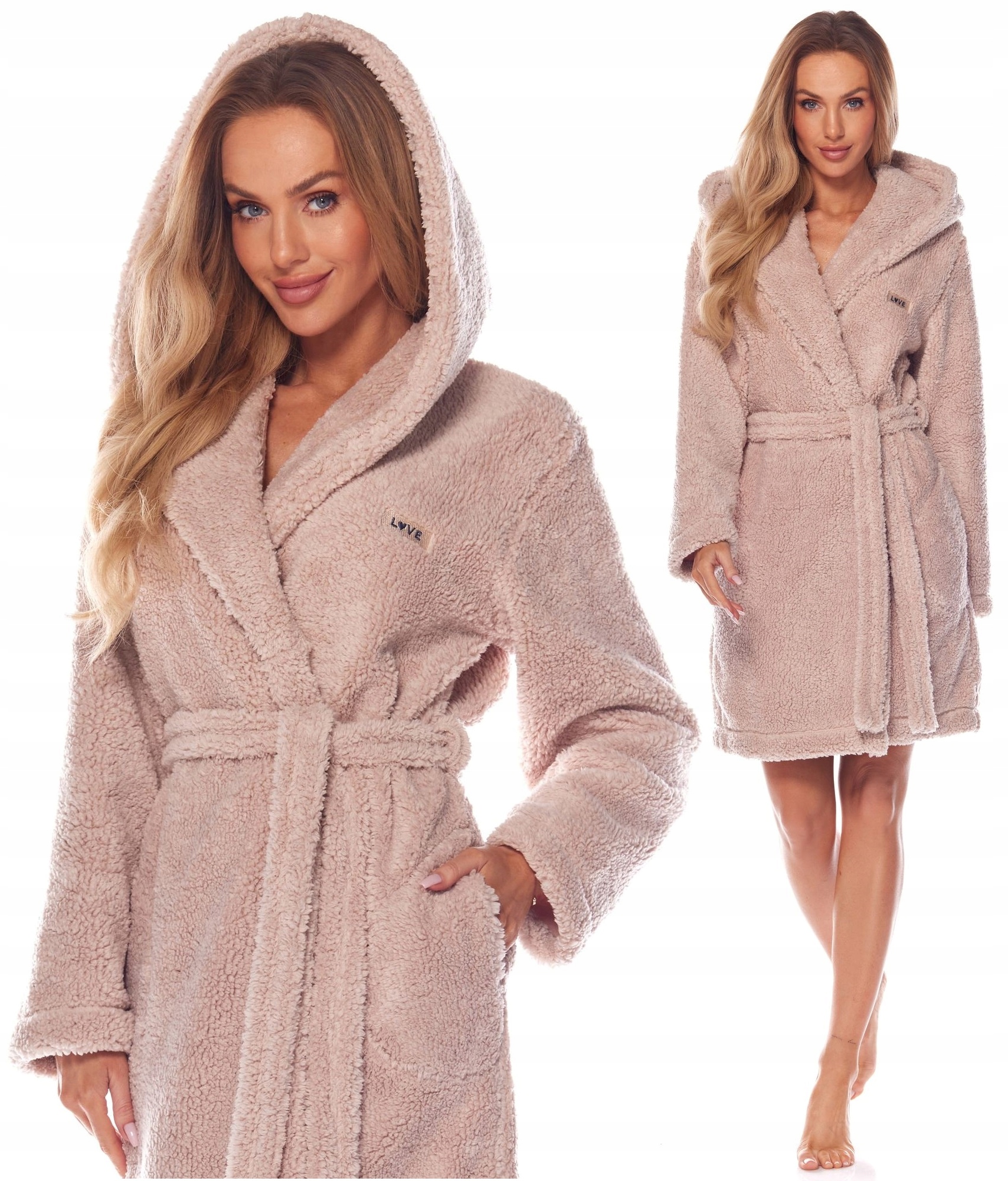 KRÓTKI CIEPŁY PUCHOWY DAMSKI SZLAFROK PODOMKA L