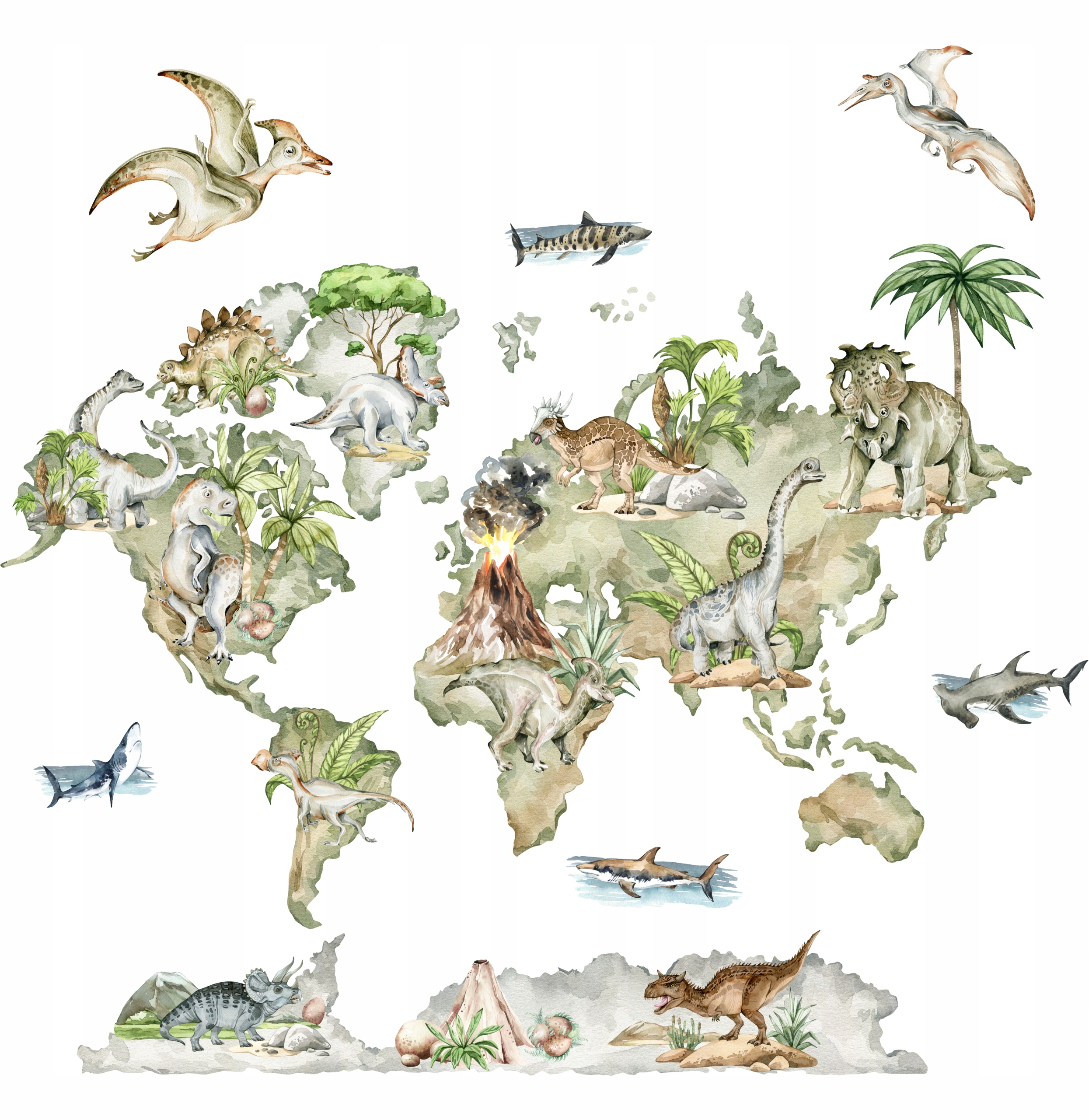 

Mapa Świata Dinozaury - naklejka na ścianę XL