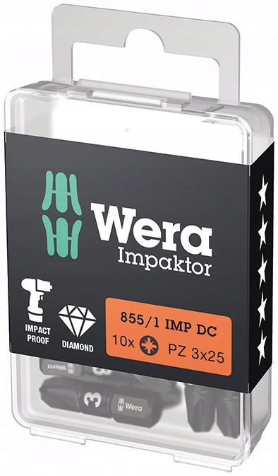 Bit Impaktor PZ3x25mm, 10 Ks/balíček, pro držák 1/4", DIN3126 C6,3 Wera