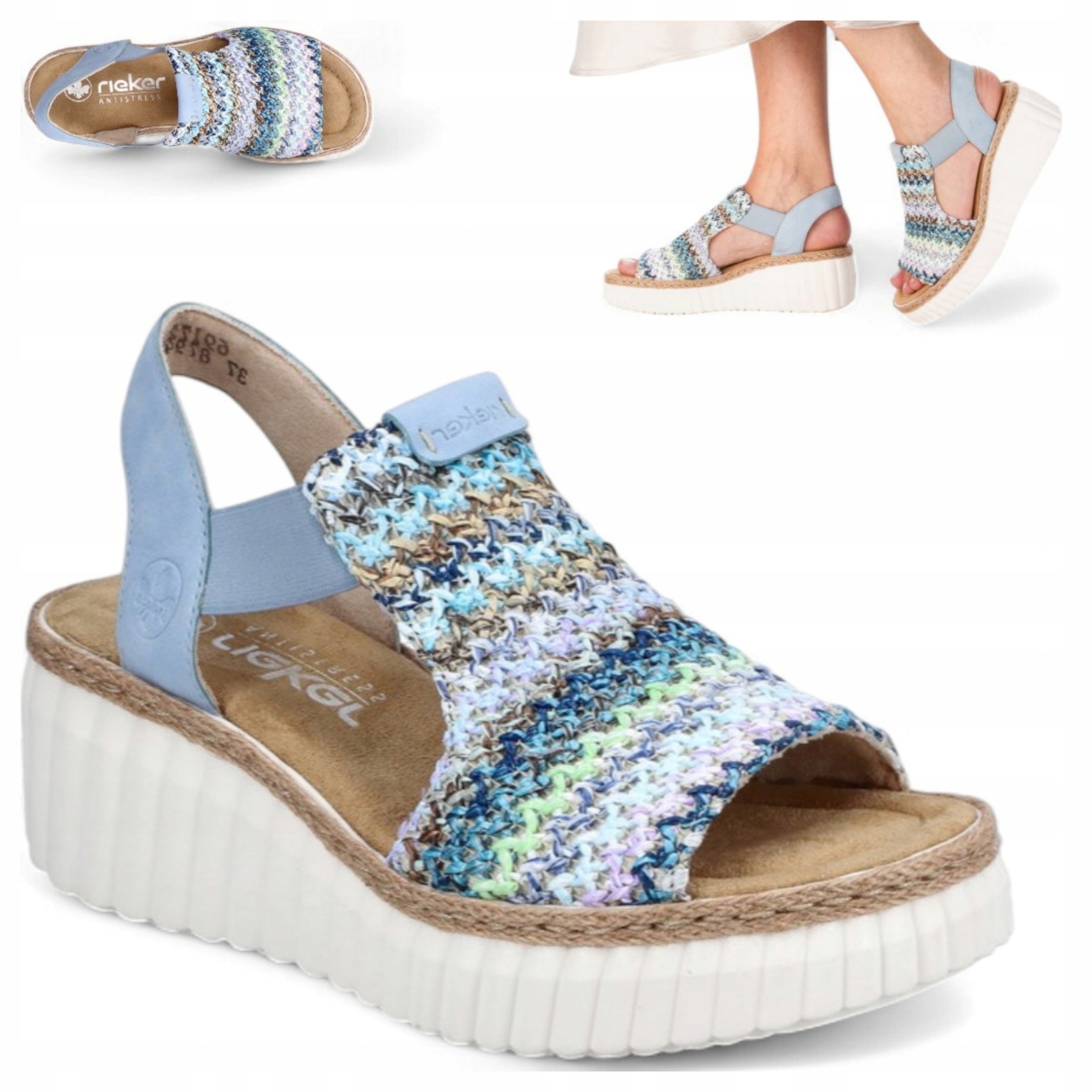 Dámské sportovní sandály na koturnu 40 Rieker Nazouvací Elegantní Barevné