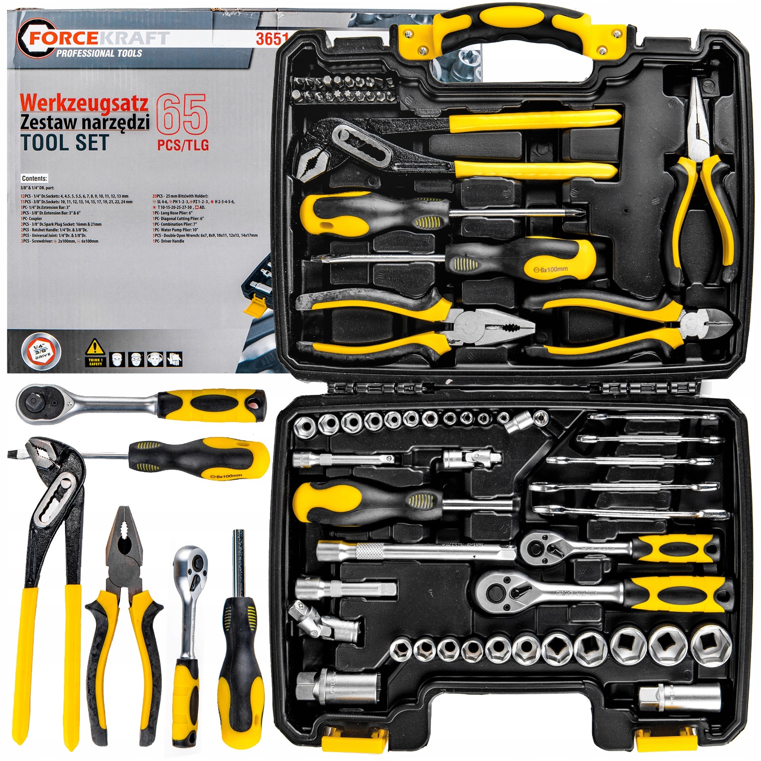 Forcekraft Velký Set nářadí 65 Kusů Kufr na nářadí