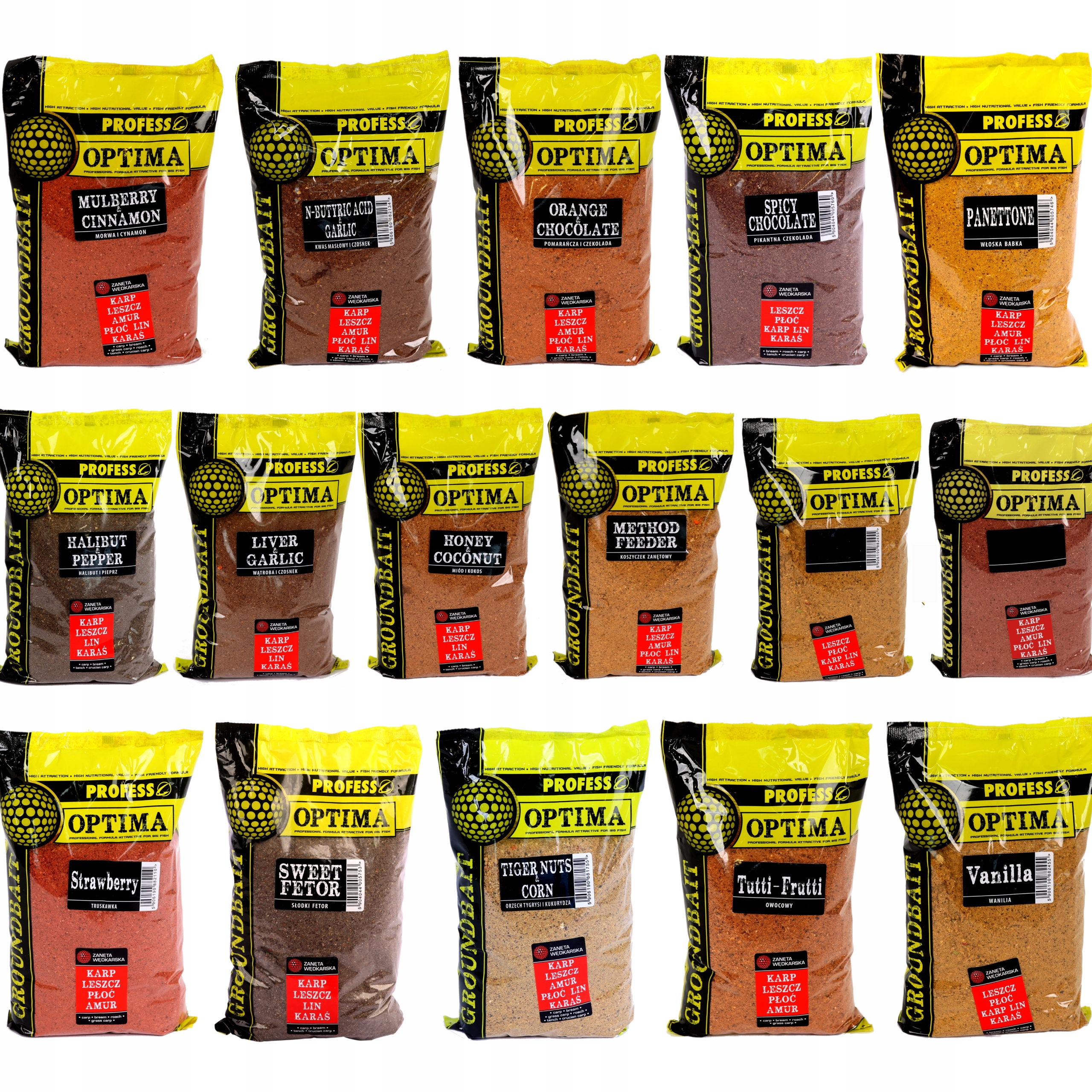 Wszystkie Smaki 16 x Zanęta Wędkarska Dla Ryb Profess Optima 16kg