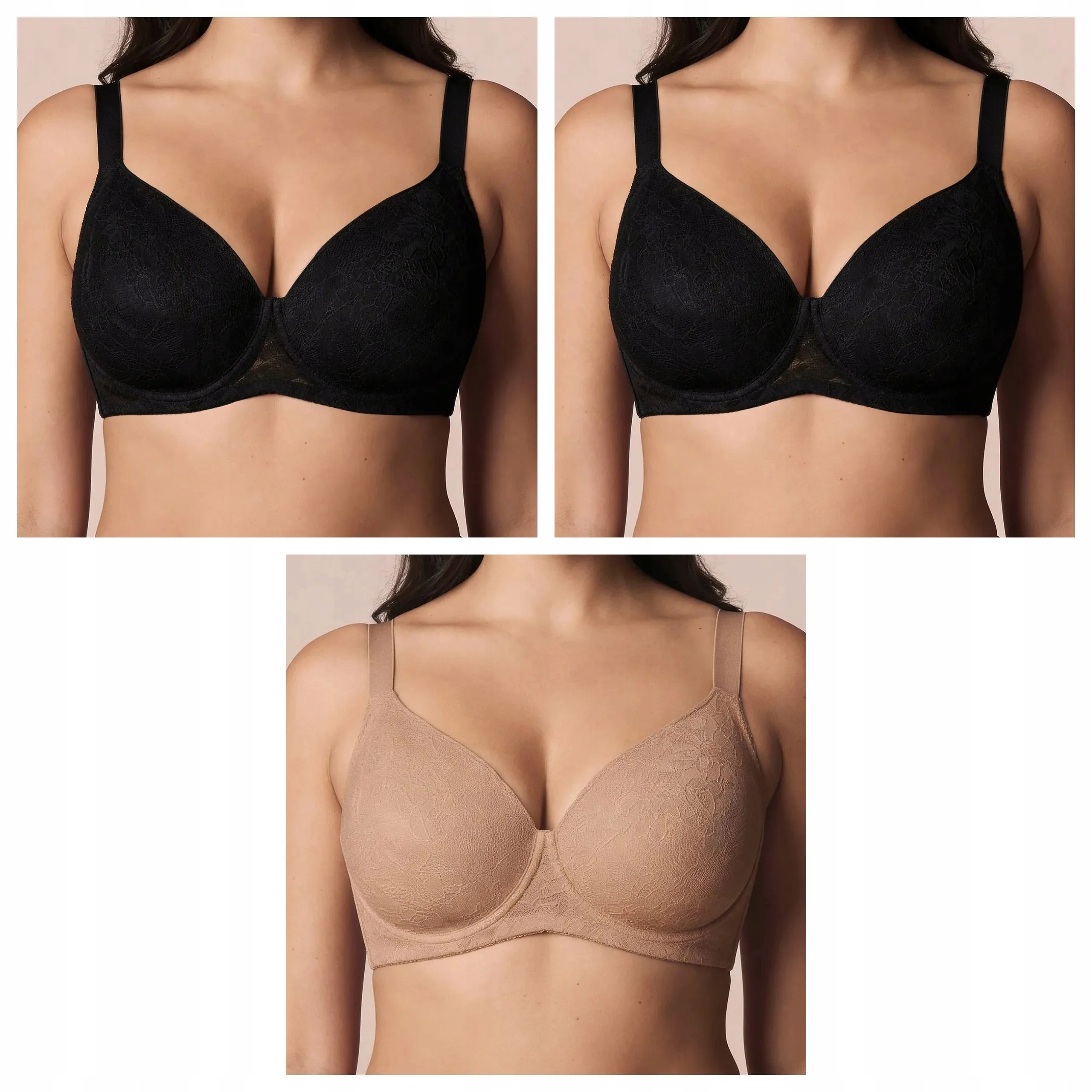3x měkká krajková podprsenka Lormar 453L 2x černá béžová 95C