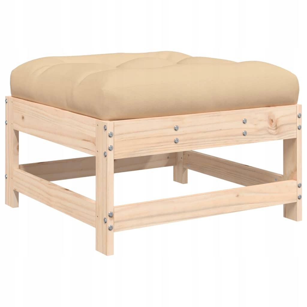 vidaXL Podnóżek ogrodowy z poduszką, lite drewno sosnowe
