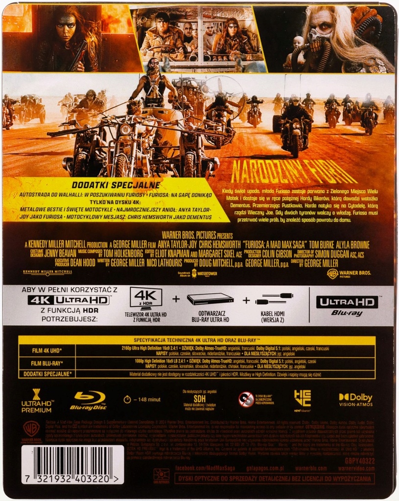 FURIOSA SAGA MAD MAX STEELBOOK 4K BLU-RAY FOLIA EAN (GTIN) 7321932403220