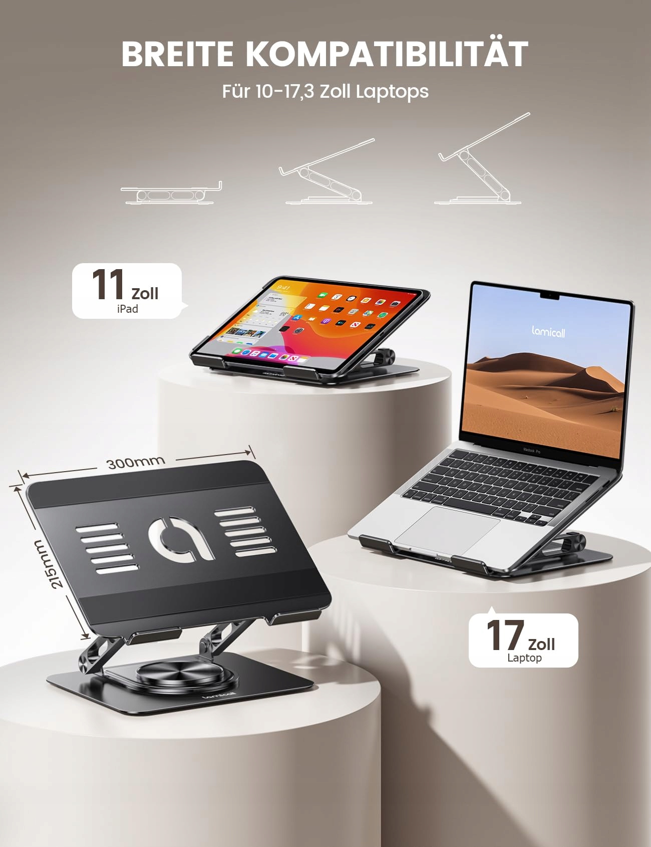 LAMICALL Regulowany Stojak Na Laptopa Obrotowy Aluminiowy 10-17.3 Cala — miniatura 5