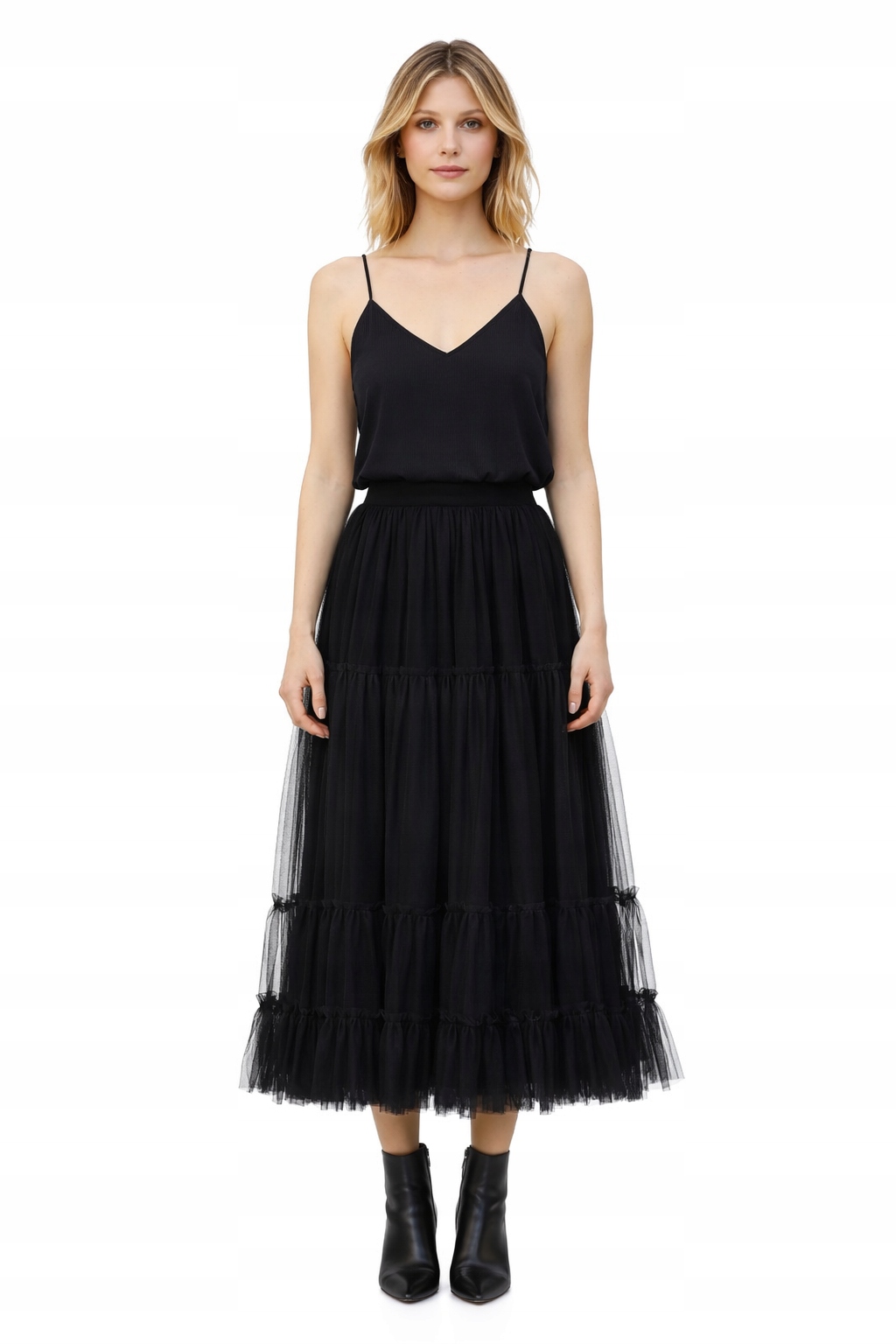 Černá Tylová Sukně S Volánky MIDI S/m 1I3A
