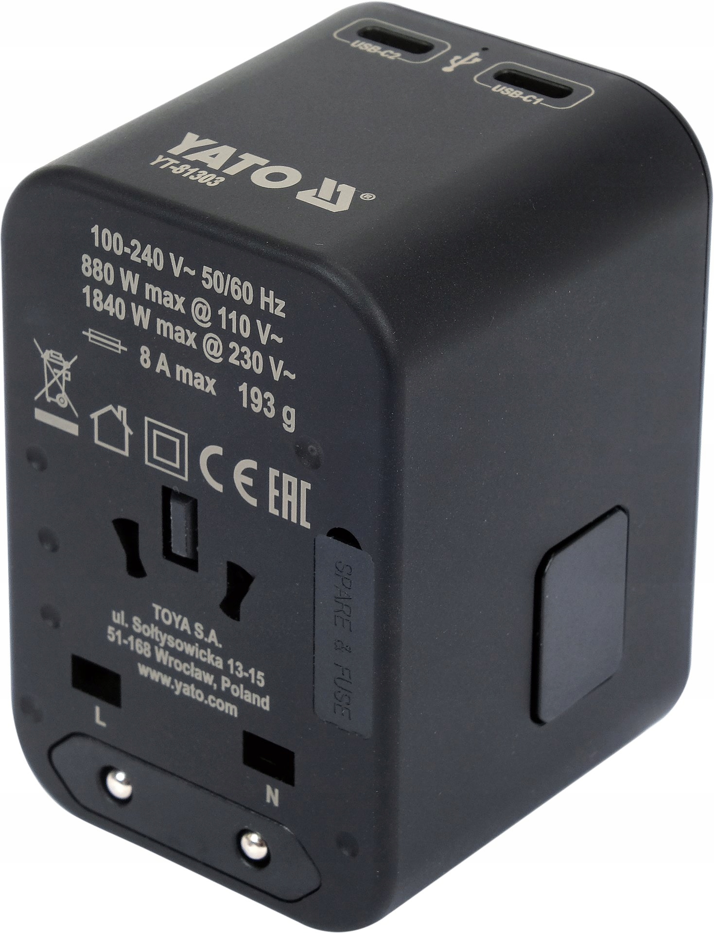 Cestovní Adaptér Univ. Usb, Usb-c 65W YT-81303 Yato